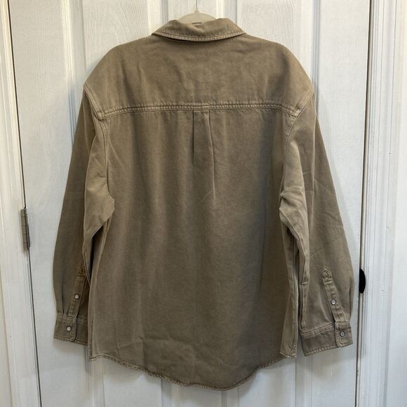 NWT WILD FABLE Snap Front Long Sleeve Shirt Jacket, Brown Wash Size Large - Picture 2 of 16